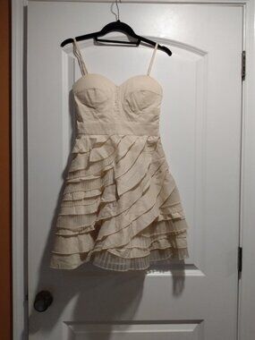 Cream Ruffled Skirt Formal Mini Dress